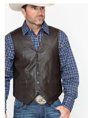 Classic Black Genuine Leather Snap-Front Vest Biker-core or Western Cowboy